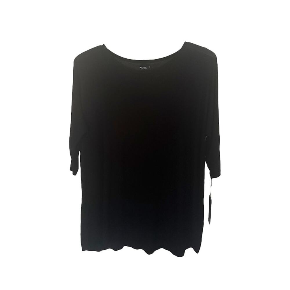NWT Michael Lauren Black Ribbed Scoopneck Flowy Tee T-Shirt Size XS